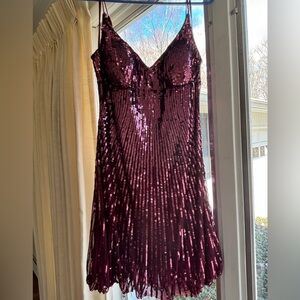 MARINA Plum Dark Purple Spaghetti Strap Sequin Dress with Bubble Hem Size 4
